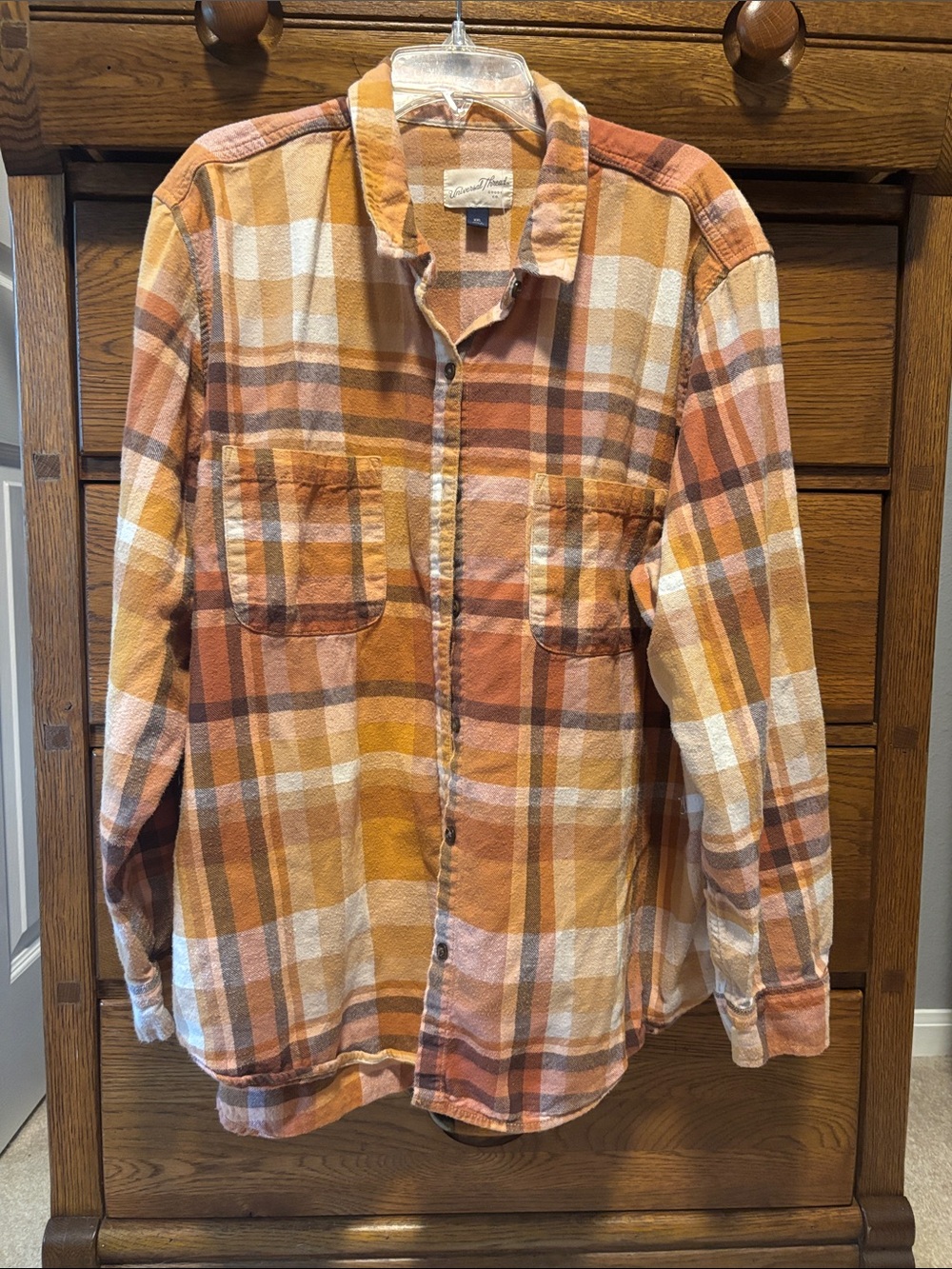 Universal Thread Plaid Button-Down Flannel Shirt Orange/Brown/White Women’s XXL